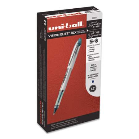 uni-ball VISION ELITE Roller Ball Pen, Stick, Bold 0.8 mm, Blue-Black Ink, White/Blue Barrel (61232)