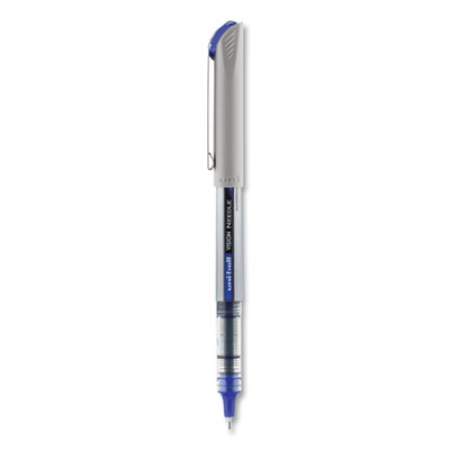 uni-ball VISION Needle Roller Ball Pen, Stick, Fine 0.7 mm, Blue Ink, Silver Barrel, Dozen (1734904)