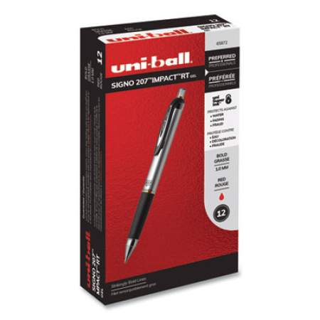 uni-ball 207 Impact Gel Pen, Retractable, Bold 1 mm, Red Ink, Black/Red Barrel (65872)