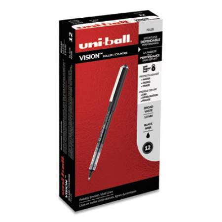 uni-ball VISION Roller Ball Pen, Stick, Bold 1 mm, Black Ink, Black Barrel, Dozen (70128)