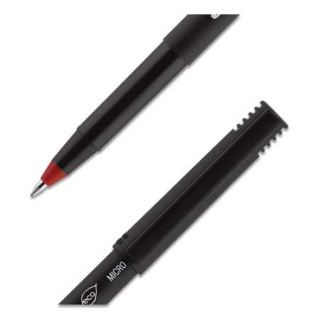 uni-ball ONYX Roller Ball Pen, Stick, Micro 0.5 mm, Red Ink, Black Matte Barrel, Dozen (60042)