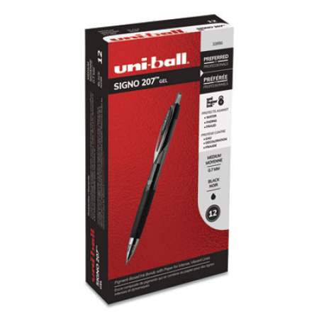 uni-ball Signo 207 Gel Pen, Retractable, Medium 0.7 mm, Black Ink, Smoke/Black Barrel, Dozen (33950)