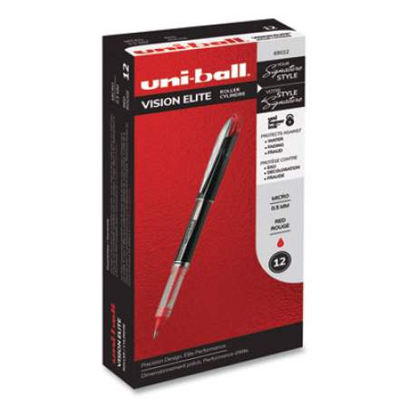 uni-ball VISION ELITE Roller Ball Pen, Stick, Extra-Fine 0.5 mm, Red Ink, Black/Red Barrel (69022)