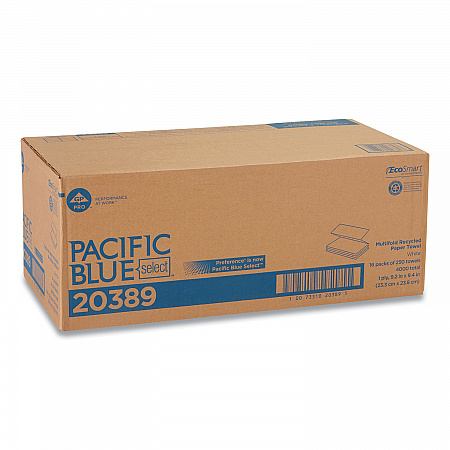 Pacific Blue Select Folded Paper Towels, 1-Ply, 9.2 x 9.4, White, 250/Pack, 16 Packs/Carton (20389)