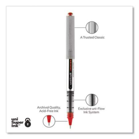 uni-ball VISION Roller Ball Pen, Stick, Fine 0.7 mm, Red Ink, Gray/Red Barrel, Dozen (60139)