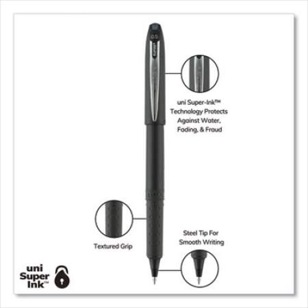 uni-ball Grip Roller Ball Pen, Stick, Micro 0.5 mm, Black Ink, Black Barrel, Dozen (60704)