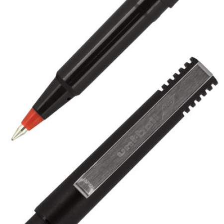 uni-ball Roller Ball Pen, Stick, Fine 0.7 mm, Red Ink, Black Matte Barrel, Dozen (60102)