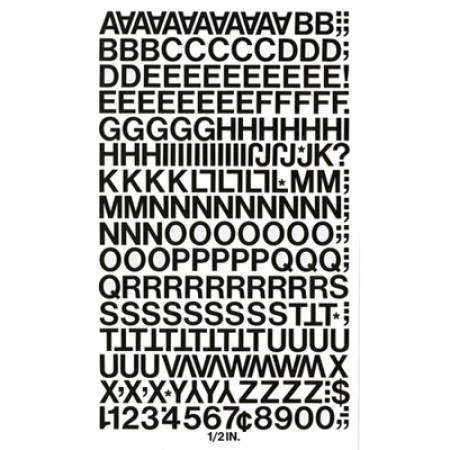 Chartpak Press-On Vinyl Letters and Numbers, Self Adhesive, Black, 1/2"h, 201/Pack (01010)