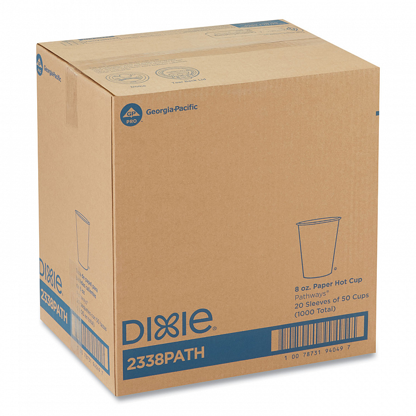 Pathways Paper Hot Cups, 8 oz, White/Brown, 50/Sleeve, 20 Sleeves/Carton (2338PATH)