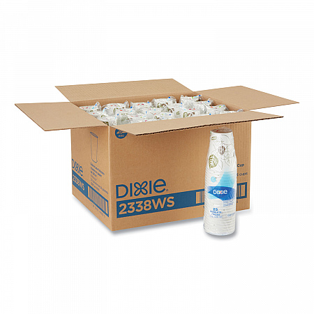Pathways Paper Hot Cups, WiseSize, 8 oz, White/Brown, 25/Bag, 20 Bags/Carton (2338WS)