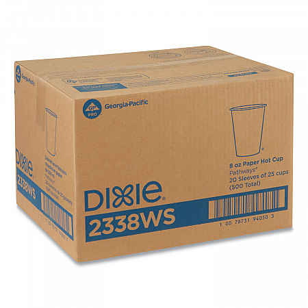 Pathways Paper Hot Cups, WiseSize, 8 oz, White/Brown, 25/Pack (2338WSPK)