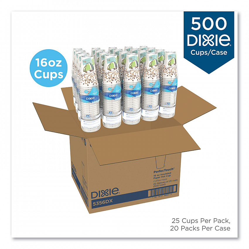 PerfecTouch Paper Hot Cups, 16 oz, Coffee Haze Design, 25/Sleeve, 20 Sleeves/Carton (5356DX)