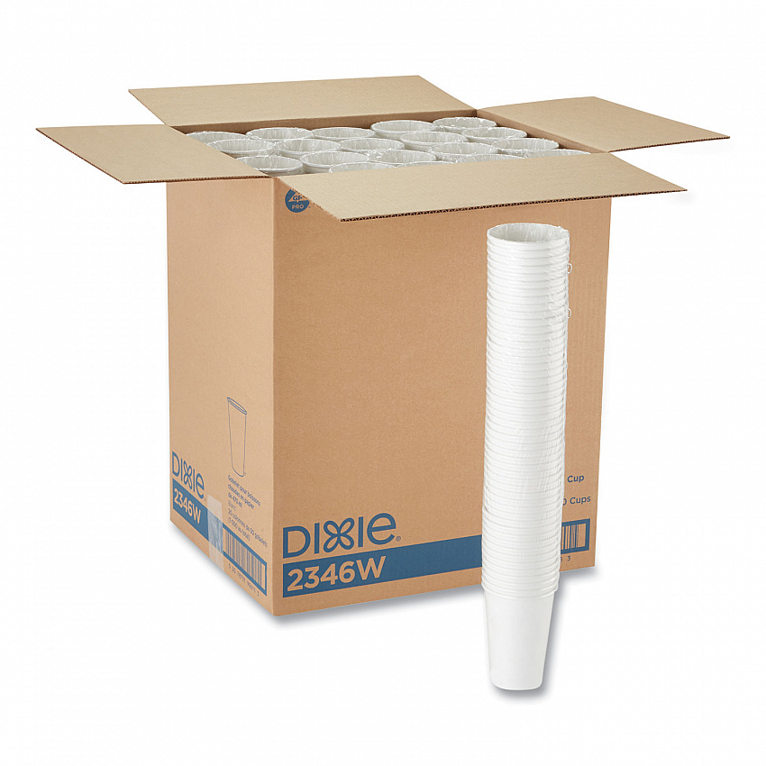 Paper Hot Cups, 16 oz, White, 50/Sleeve, 20 Sleeves/Carton (2346W)