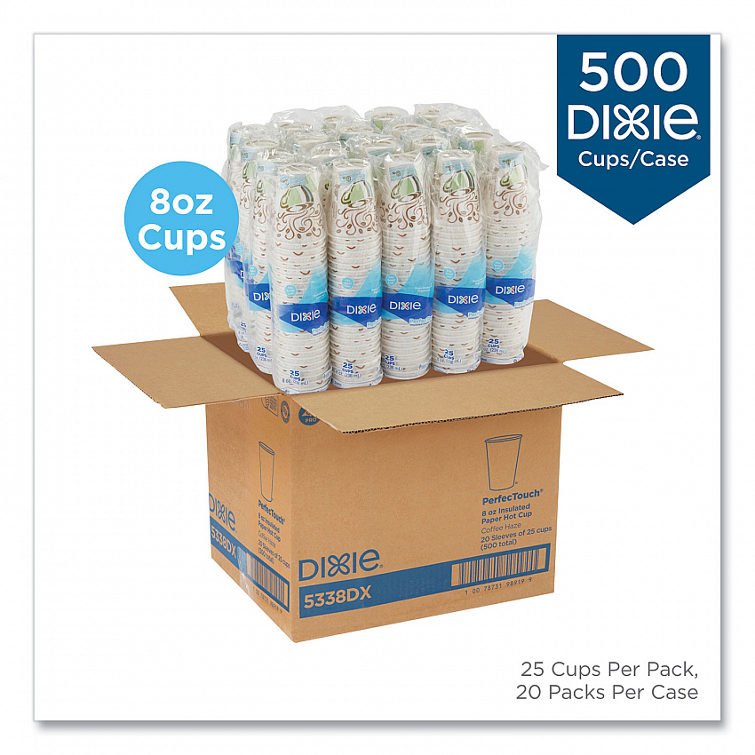 PerfecTouch Paper Hot Cups, 8 oz, Coffee Haze Design, 25/Sleeve, 20 Sleeves/Carton (5338DX)