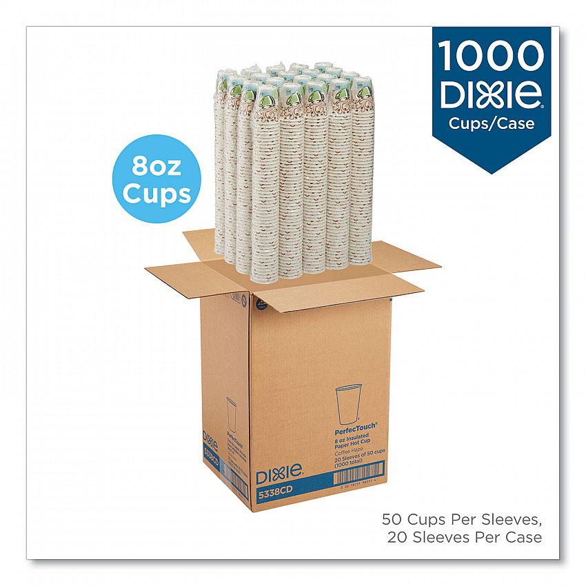 PerfecTouch Paper Hot Cups, 8 oz, Coffee Haze Design, 50/Sleeve, 20 Sleeves/Carton (5338CD)