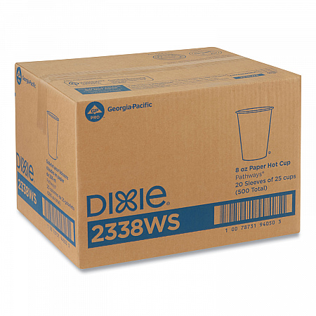 Pathways Paper Hot Cups, WiseSize, 8 oz, White/Brown, 25/Bag, 20 Bags/Carton (2338WS)
