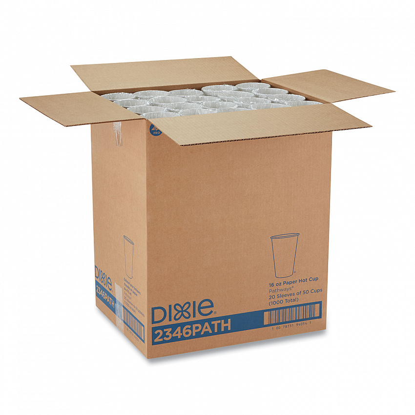 Pathways Paper Hot Cups, 16 oz, White/Brown, 50/Sleeve, 20 Sleeves/Carton (2346PATH)
