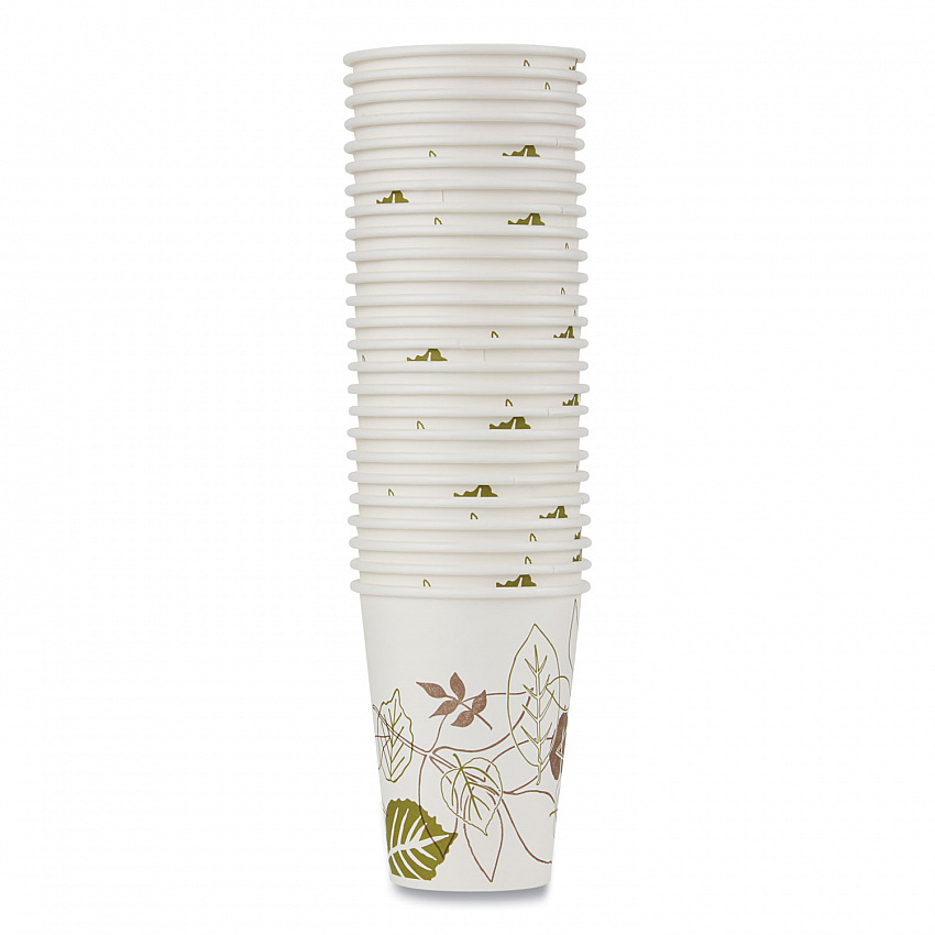 Pathways Paper Hot Cups, WiseSize, 12 oz, White/Brown, 25/Pack (2342WSPK)