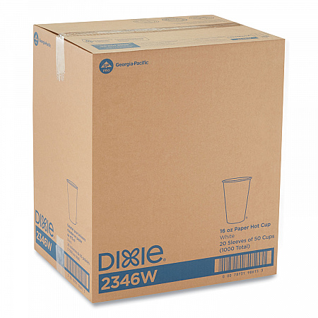 Paper Hot Cups, 16 oz, White, 50/Sleeve, 20 Sleeves/Carton (2346W)