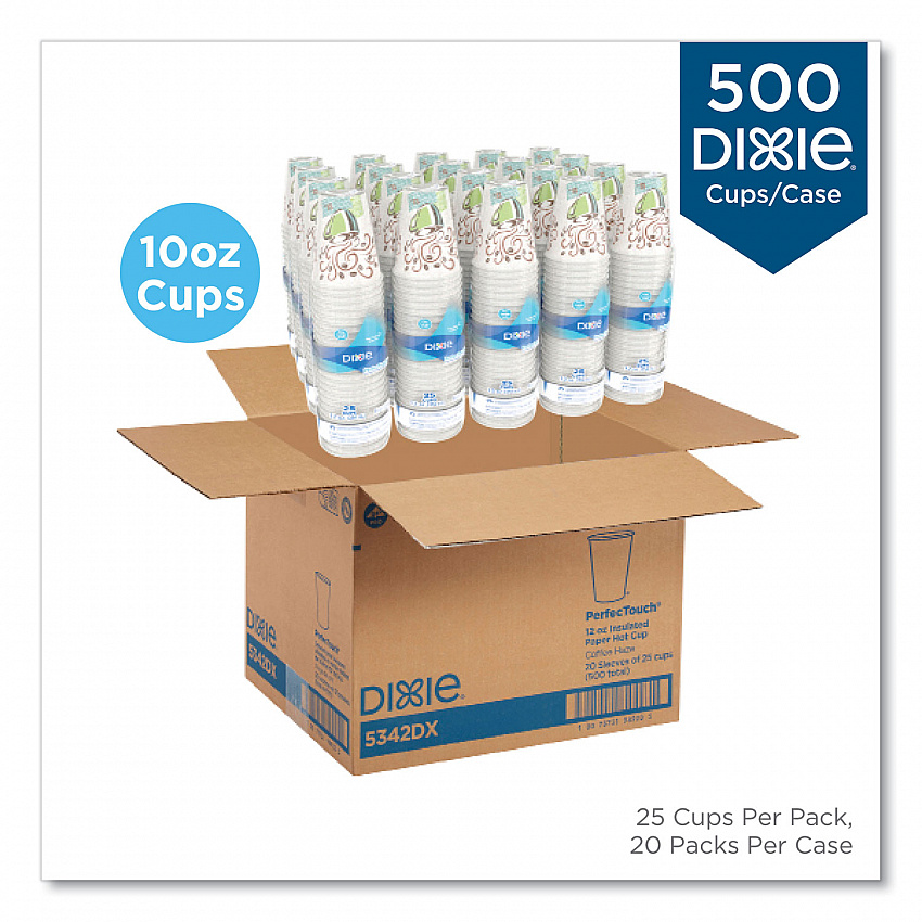 PerfecTouch Paper Hot Cups, 10 oz, Coffee Haze Design, 25/Sleeve, 20 Sleeves/Carton (5310DX)