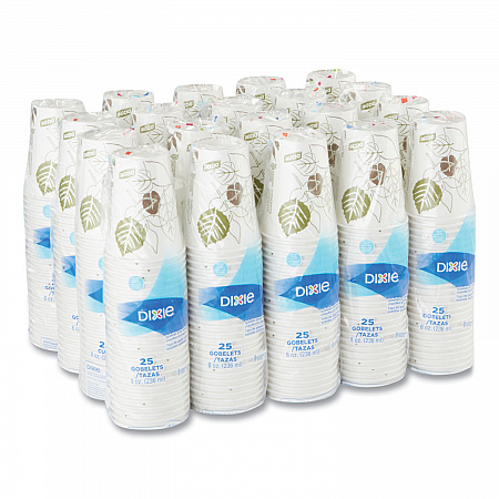 Pathways Paper Hot Cups, WiseSize, 8 oz, White/Brown, 25/Bag, 20 Bags/Carton (2338WS)