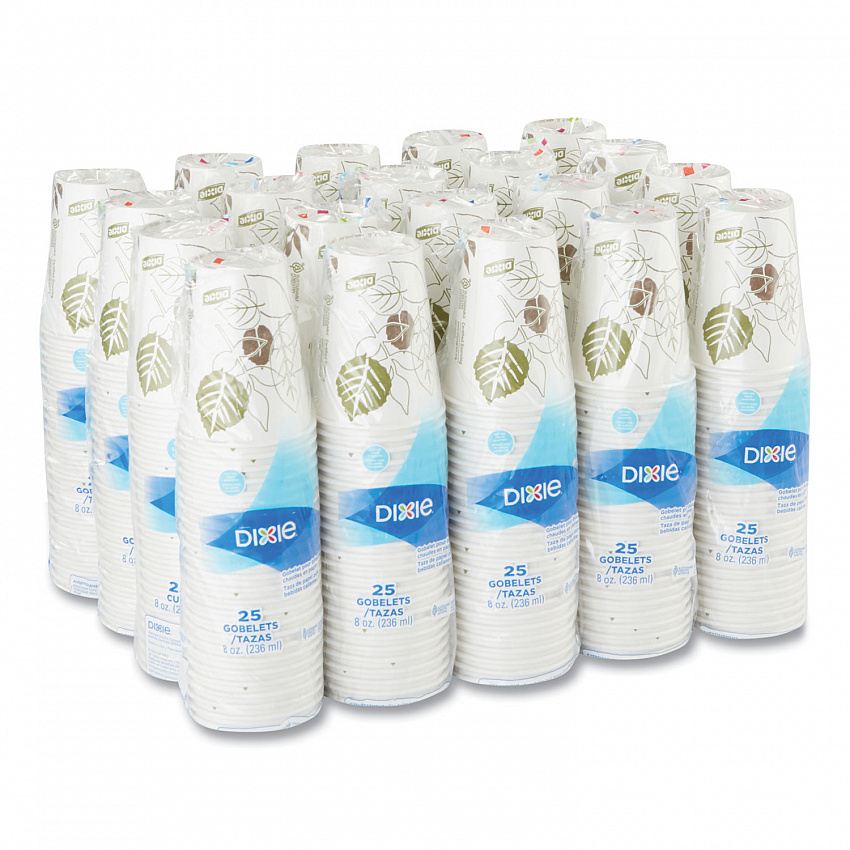 Pathways Paper Hot Cups, WiseSize, 8 oz, White/Brown, 25/Bag, 20 Bags/Carton (2338WS)