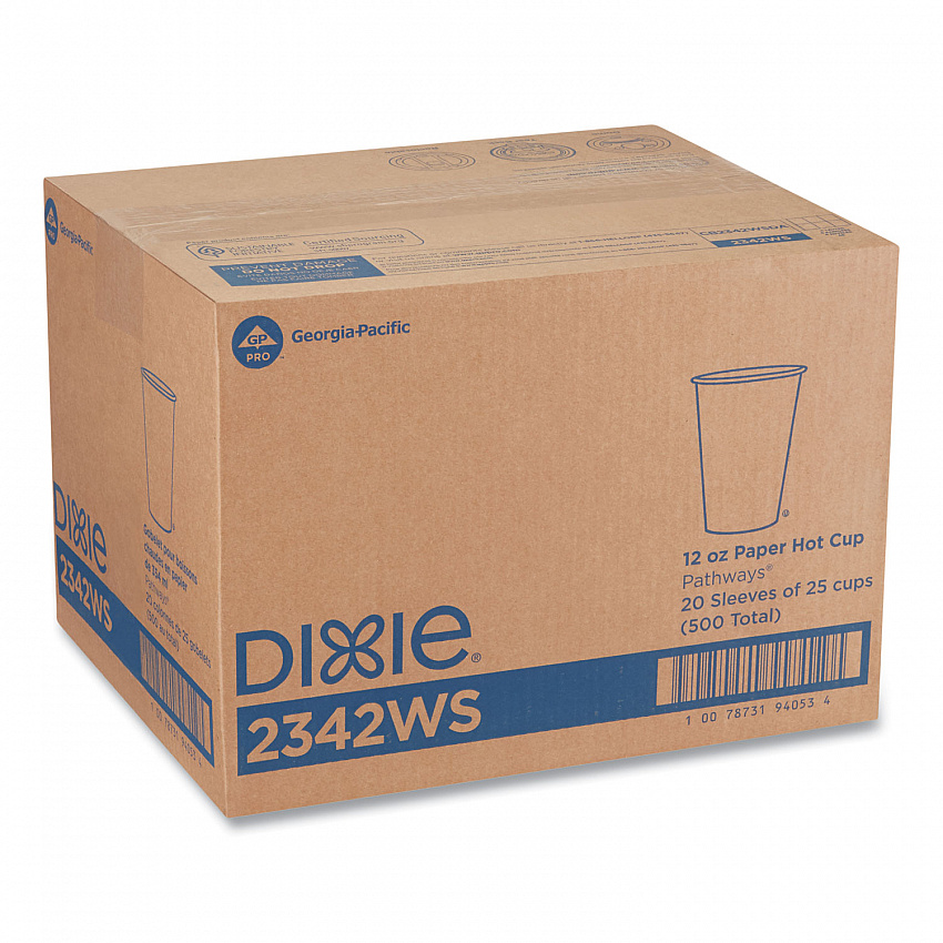 Pathways Paper Hot Cups, WiseSize, 12 oz, White/Brown, 25/Pack (2342WSPK)