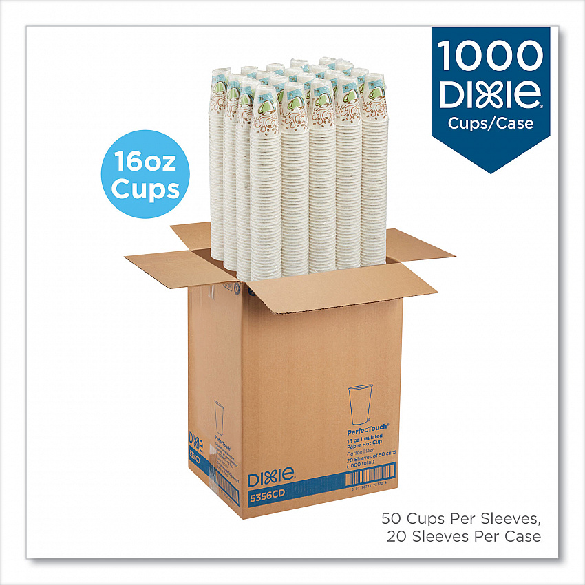 PerfecTouch Paper Hot Cups, 16 oz, Coffee Haze Design, 50/Sleeve, 20 Sleeves/Carton (5356CDCT)