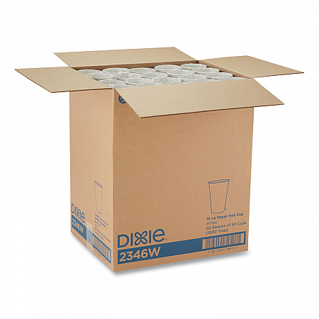 Paper Hot Cups, 16 oz, White, 50/Sleeve, 20 Sleeves/Carton (2346W)