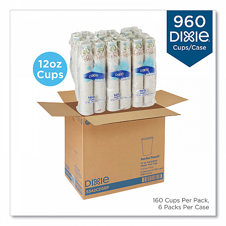 PerfecTouch Paper Hot Cups, 12 oz, Coffee Haze Design, 160/Pack, 6 Packs/Carton (5342CDSBP)