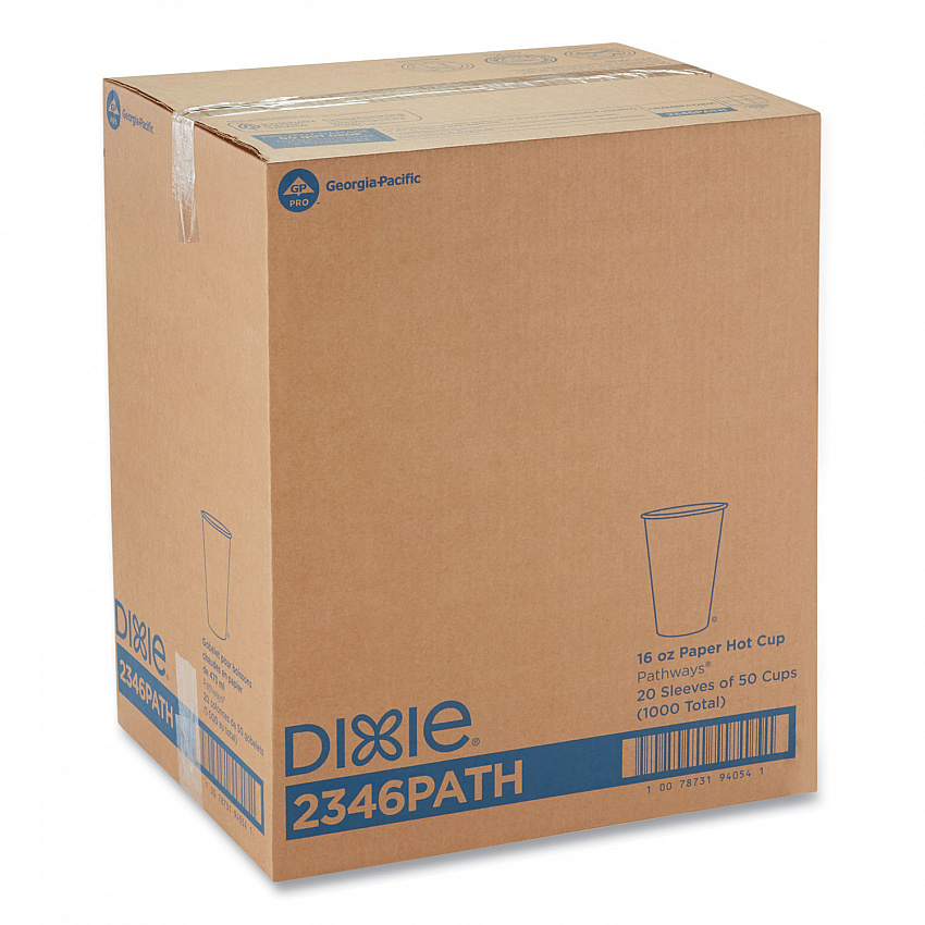 Pathways Paper Hot Cups, 16 oz, White/Brown, 50/Sleeve, 20 Sleeves/Carton (2346PATH)