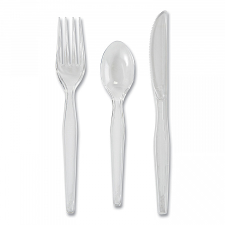 Heavyweight Polystyrene Cutlery, Fork/Knife/Spoon, Plastic, Clear, 180/Pack, 10 Packs/Carton (CH0369DX7)