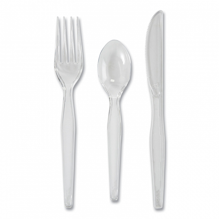 Heavyweight Polystyrene Cutlery, Fork/Knife/Spoon, Plastic, Clear, 180/Pack, 10 Packs/Carton (CH0369DX7)