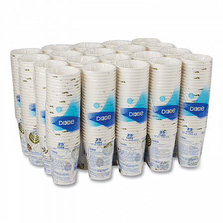 Pathways Paper Hot Cups, WiseSize, 12 oz, White/Brown, 25/Bag, 20 Bags/Carton (2342WS)