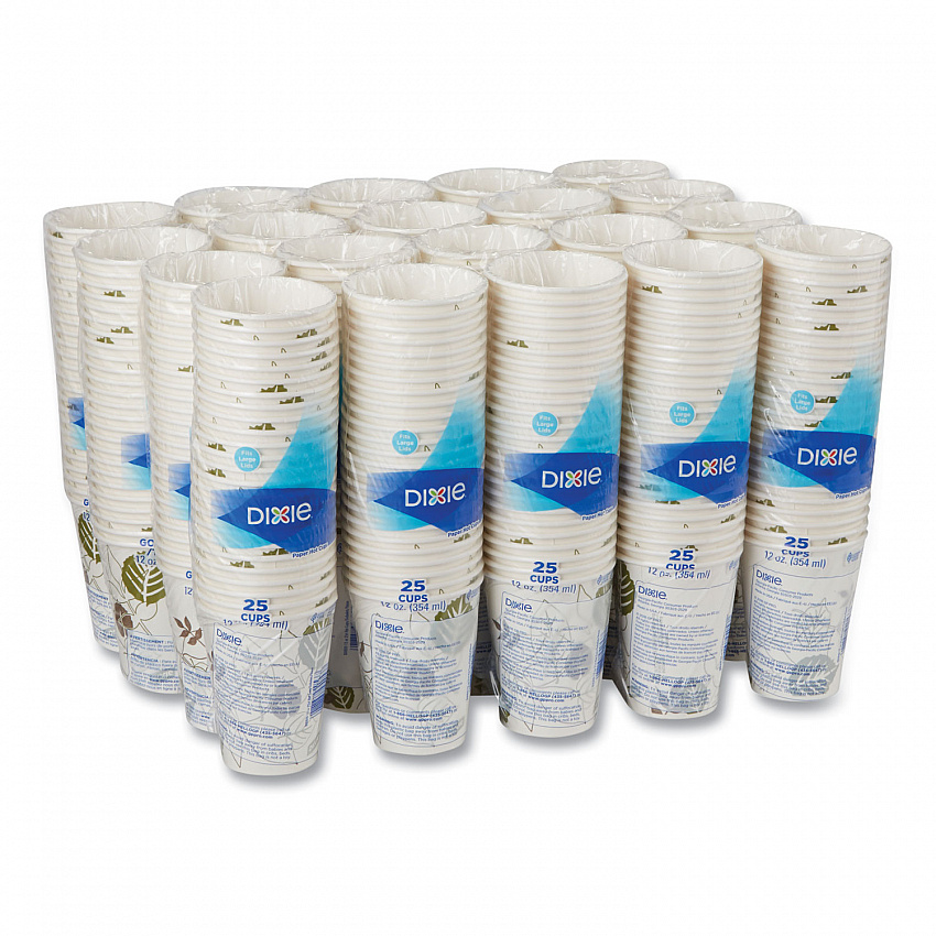 Pathways Paper Hot Cups, WiseSize, 12 oz, White/Brown, 25/Bag, 20 Bags/Carton (2342WS)