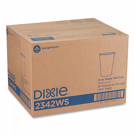 Pathways Paper Hot Cups, WiseSize, 12 oz, White/Brown, 25/Bag, 20 Bags/Carton (2342WS)