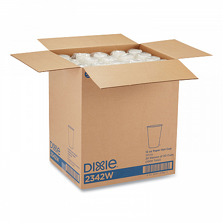 Paper Hot Cups, 12 oz, White, 50/Sleeve, 20 Sleeves/Carton (2342W)
