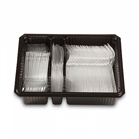 Combo Pack, Tray with Clear Plastic Utensils, Heavyweight, (90) Forks/(30) Knives/(60) Spoons, Plastic, Clear, 1,800/Carton (CH0369DX7PK)