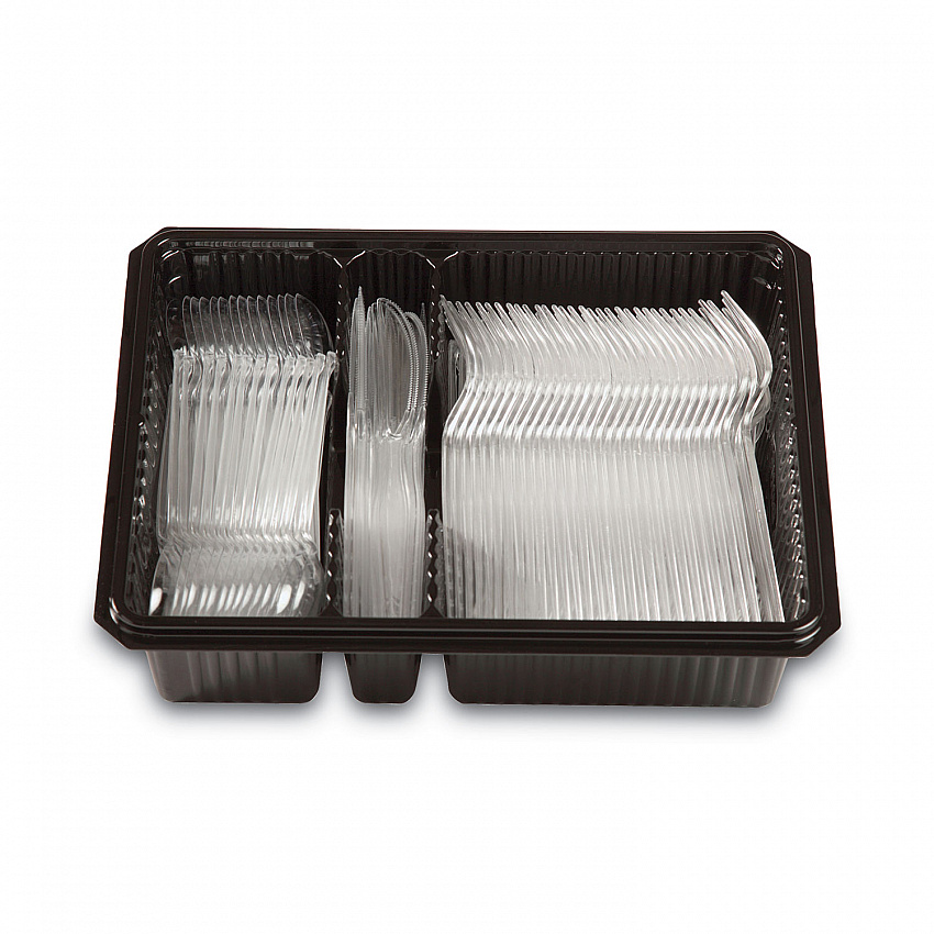 Combo Pack, Tray with Clear Plastic Utensils, Heavyweight, (90) Forks/(30) Knives/(60) Spoons, Plastic, Clear, 1,800/Carton (CH0369DX7PK)