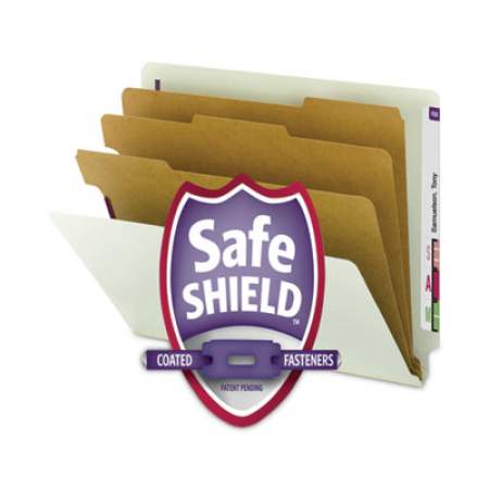 Smead End Tab Pressboard Classification Folders with SafeSHIELD Coated Fasteners, 3 Dividers, Legal Size, Gray-Green, 10/Box (29820)
