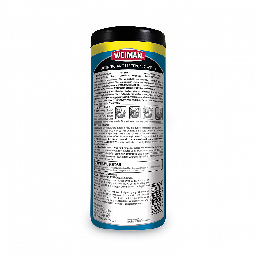 E-tronic Wipes, 1-Ply, 7 x 8, White, 30/Canister (93A)