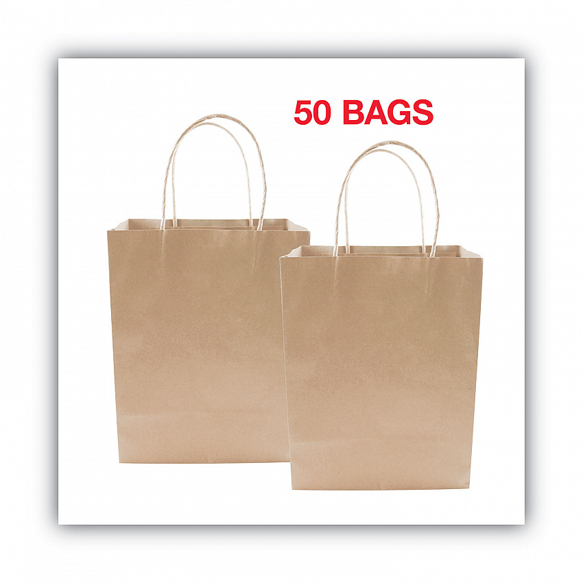 Premium Shopping Bag, Rope Handles, 8" x 4" x 10.25", Kraft, 50/Box (098375)