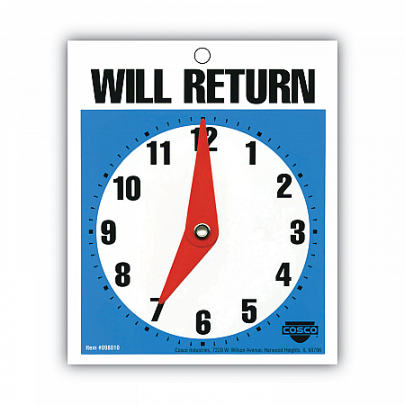 Will Return Later Sign, 5 x 6, Blue (098010)
