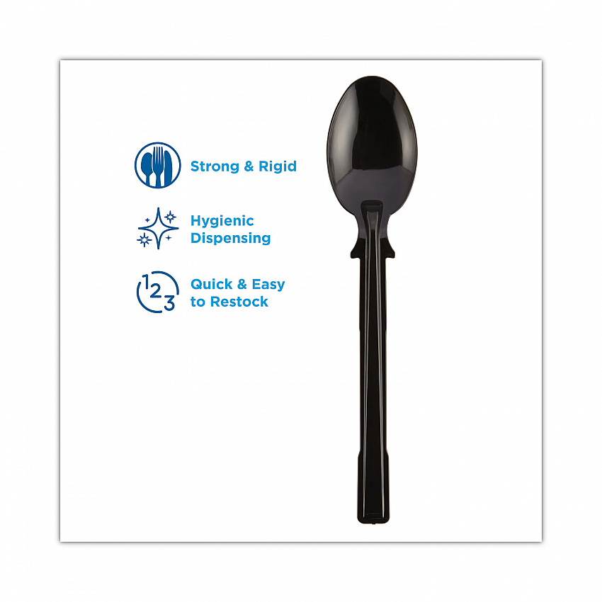 SmartStock Tri-Tower Dispensing System Polystyrene Cutlery, Mediumweight Spoon, Plastic, Black, 40/Pack, 24 Packs/Carton (DUSST5)