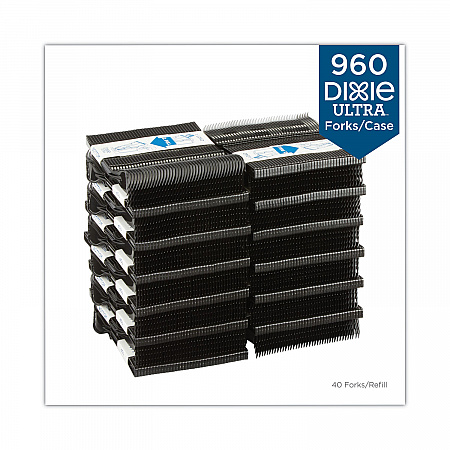 SmartStock Tri-Tower Dispensing System Polypropylene Cutlery, Mediumweight Fork, Plastic, Black, 40/Pack, 24 Packs/Carton (DUSSPF5)