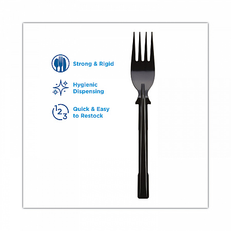 SmartStock Tri-Tower Dispensing System Polystyrene Cutlery, Mediumweight Fork, Plastic, Black, 40/Pack, 24 Packs/Carton (DUSSF5)