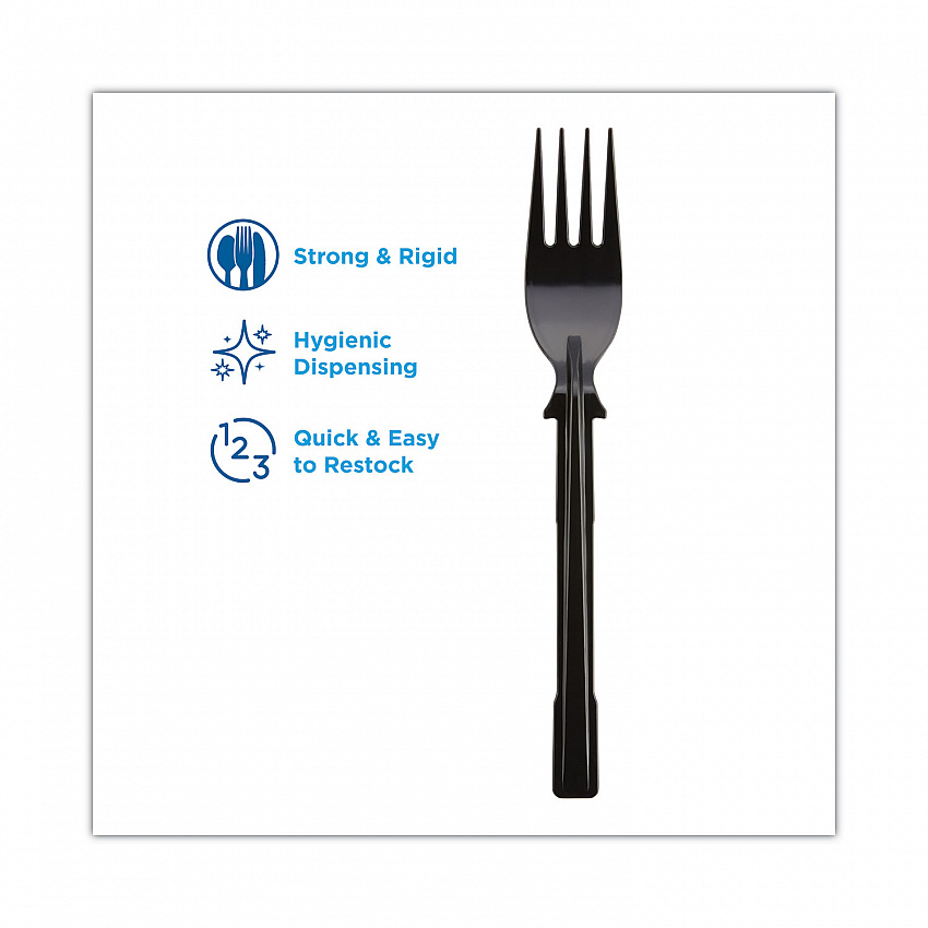 SmartStock Tri-Tower Dispensing System Polystyrene Cutlery, Mediumweight Fork, Plastic, Black, 40/Pack, 24 Packs/Carton (DUSSF5)