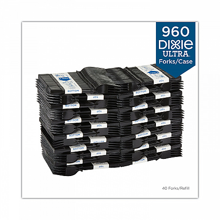 SmartStock Tri-Tower Dispensing System Polystyrene Cutlery, Mediumweight Fork, Plastic, Black, 40/Pack, 24 Packs/Carton (DUSSF5)