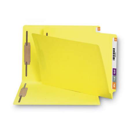 Smead Heavyweight Colored End Tab Folders with Two Fasteners, Straight Tab, Legal Size, Yellow, 50/Box (28940)