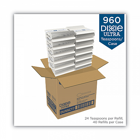 SmartStock Tri-Tower Dispensing System Cutlery, Heavyweight Spoon, Plastic, Natural, 40/Pack, 24 Packs/Carton (DUSSCT7)